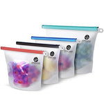 Reusable Silicone Food Bag - 1 Large 50oz + 3 Small 30oz - Airtight Ziplock Seal Keeps Food Fresh - FDA Approved